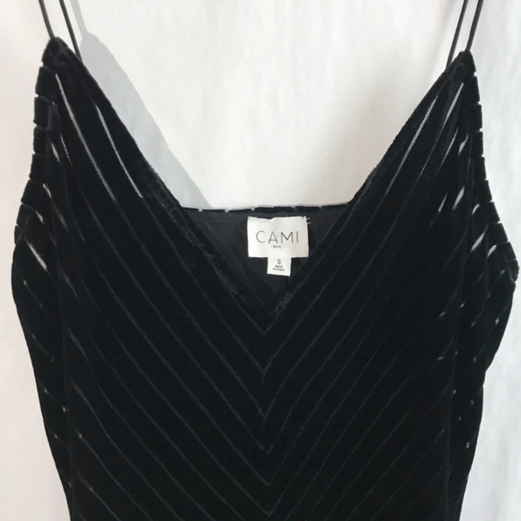 Cami NYC The Olivia Chevron Velvet Silk Blend Cami Tank S Black Mesh Stripes - Picture 4 of 9